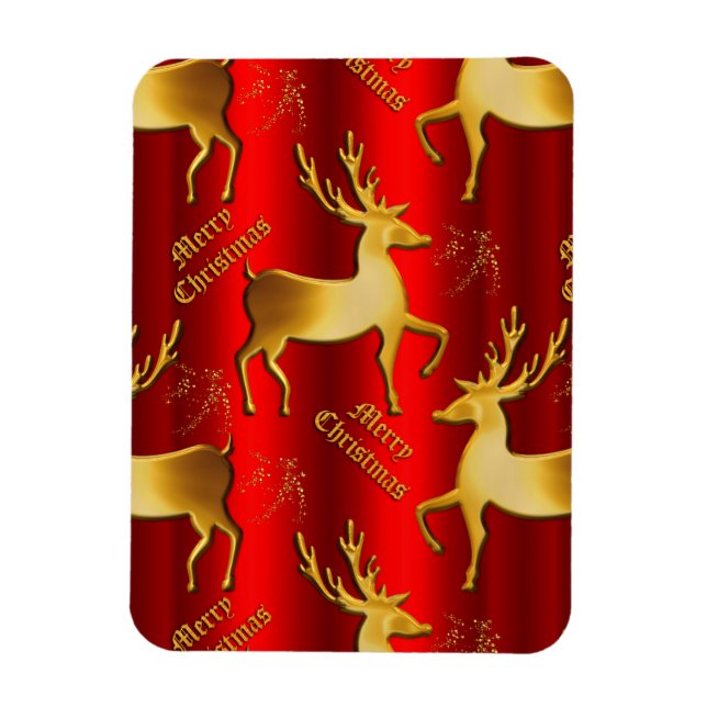 Red och Guld Reindeer God jul Magnet (Vertikal)