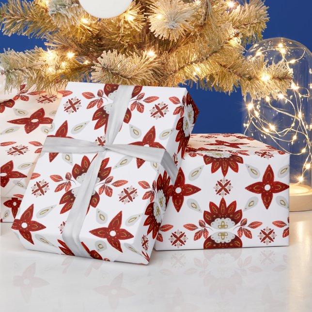 Red och Guld Scandinavian Kaleidoscope Mönster Presentpapper (Helgdagar)