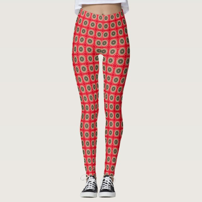 Red och Guld Stars Leggings (Framsida)