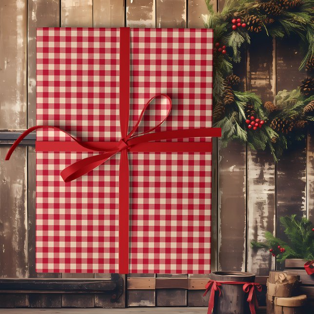 Red och Kraft Land Gingham jul Presentpapper (Skapare uppladdad)