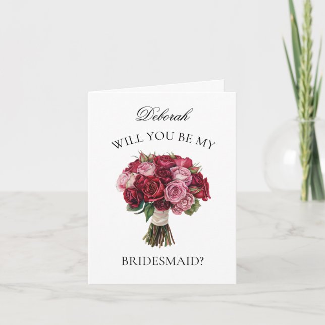 Red och Rosa ros Bouquet Bridesmaid Frieri Inbjudan (Framsida)
