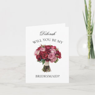 Red och Rosa ros Bouquet Bridesmaid Frieri Inbjudan