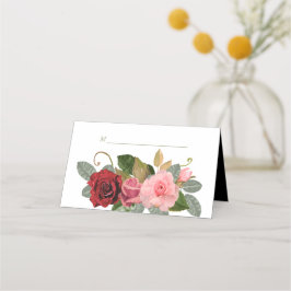 Red och Rosa ros Bouquet Bröllop Placeringskort