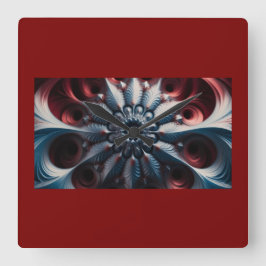 Red och Silver Juliabrot Fractal Fyrkantig Klocka