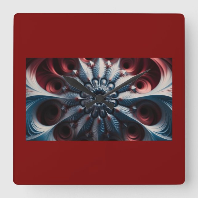 Red och Silver Juliabrot Fractal Fyrkantig Klocka (Framsida)