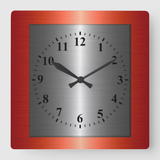 Red och Silver Stainless Steel Metall Fyrkantig Klocka