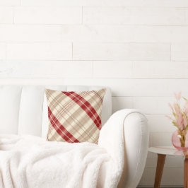 Red och Tan Beige Play Mönster Tartan Diagonal Kudde