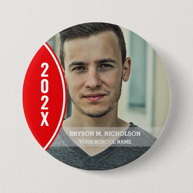 RED och White Studenten Photo Button Knapp (Framsida)