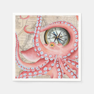 Red Octopus Vintage Karta Compass Pappersservett