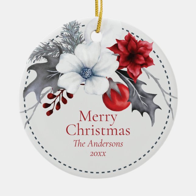 Red Off White Silver, julhelg Julgransprydnad Keramik (Framsidan)