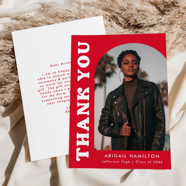 Red Offset Arch Photo Studenten Tack Kort (Skapare uppladdad)