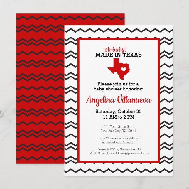 Red Oh Baby! Chevron Made in Texas Shower Inbjudningar (Fram/baksida)