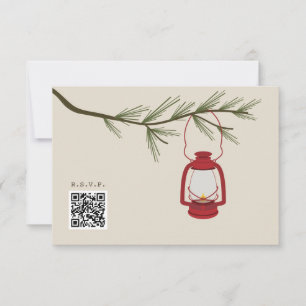 Red Oil Lantern Evergreen Camping Bröllop QR-kod OSA Kort