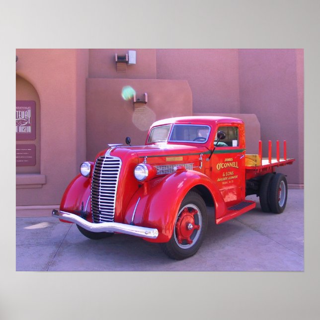 Red Oldtimer Lastbil Poster (Framsidan)