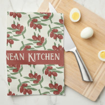 Red Olife Mönster Gult Kitchen Towel