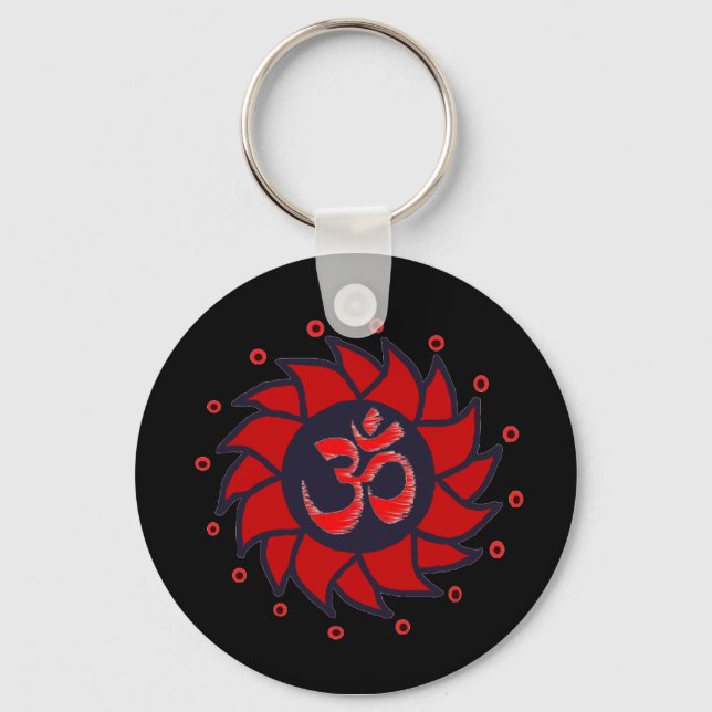 Red Om-tecken - Yoga Keychain Nyckelring (Framsida)