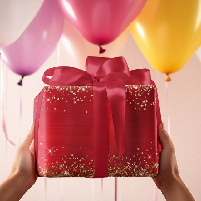 Red Ombre Foil guld Helgdag Presentpapper (Gold Glitter Holiday Red Ombre Foil Wrapping Paper)