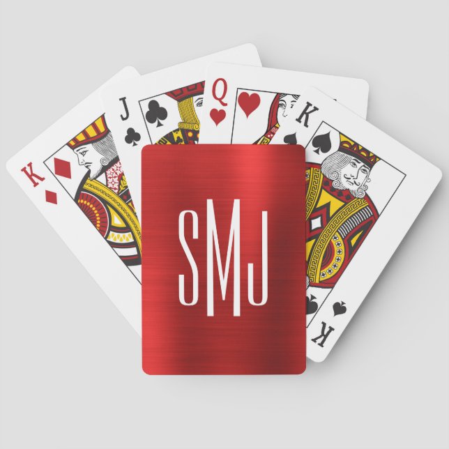 Red Ombre Foil Three Brev Monogram Casinokort (Baksidan)