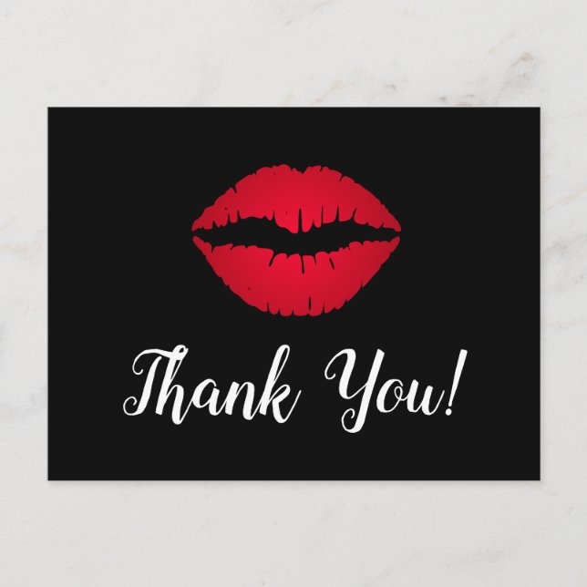 Red Ombre Lipstick Kiss Tack Black Vykort (Framsida)
