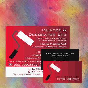 Red Ombre & Paint Roller, Painter & Decorator Visitkort
