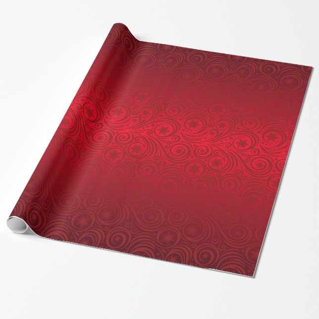 Red Ombre Snowflake Damask Pattern Presentpapper (Utrullad)