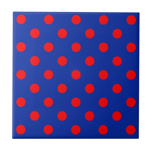 Red On Blue Polka Dots Pattern Design  Kakelplatta (Framsidan)