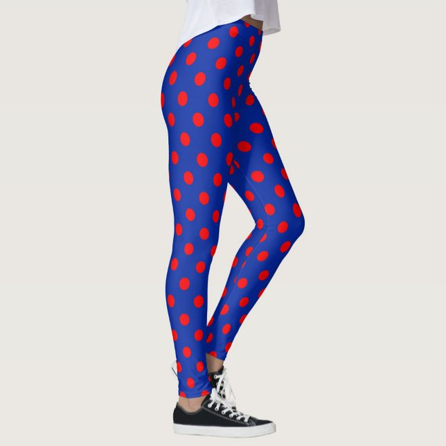 Red On Blue Polka Dots Pattern Design  Leggings (Skapare uppladdad)