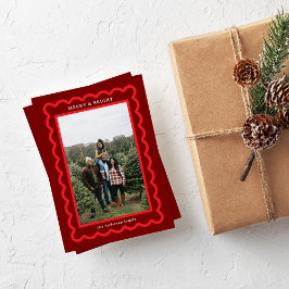 Red on Dark Red Simple Scallop Photo Frame Julkort