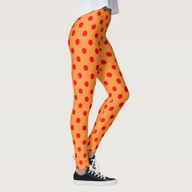 Red on Orange Polka dots Mönster Design Leggings (Skapare uppladdad)