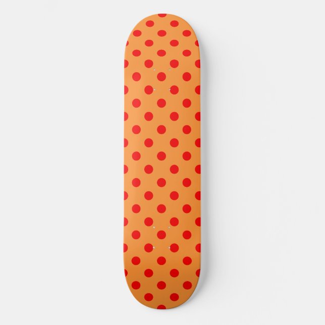 Red on Orange Polka dots Mönster Design Mini Skateboard Bräda 18,5 Cm (Framsida)