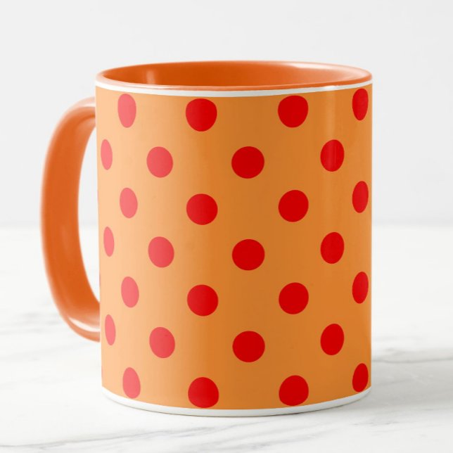 Red on Orange Polka dots Mönster Design Mugg (Skapare uppladdad)