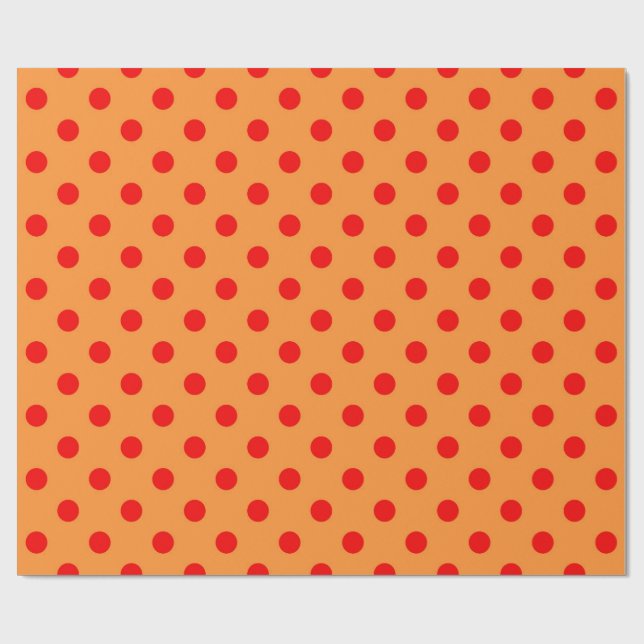 Red on Orange Polka dots Mönster Design Presentpapper (Platt)