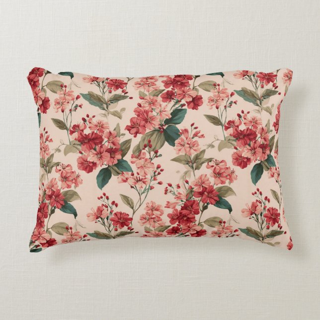 Red on Pink Hibiscus Floral  Prydnadskudde (Framsidan)