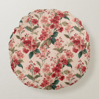 Red on Pink Hibiscus Floral Rund Kudde
