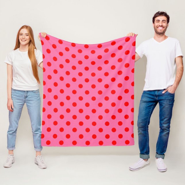 Red on Rosa Polka dots Mönster Design Fleecefilt (Skapare uppladdad)