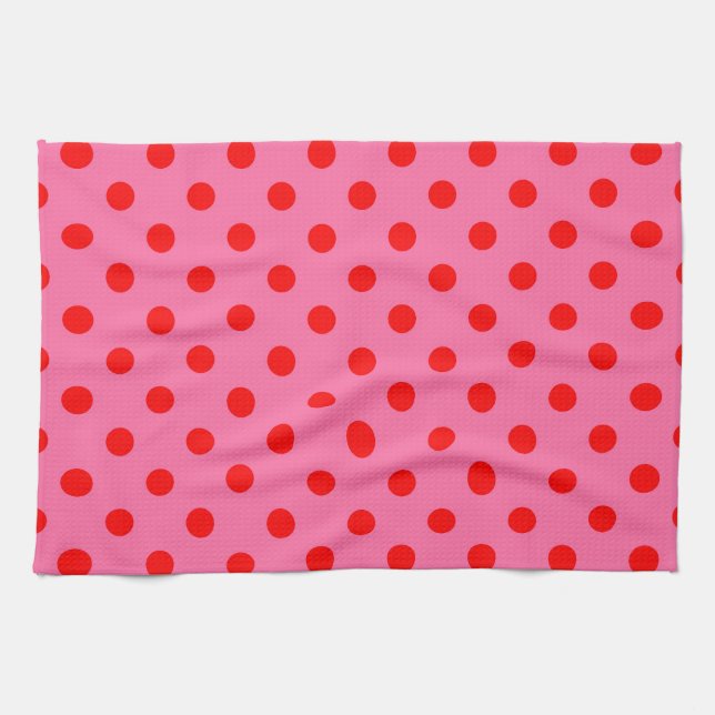 Red on Rosa Polka dots Mönster Design Kökshandduk (Horisontell)