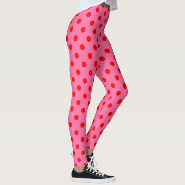 Red on Rosa Polka dots Mönster Design Leggings (Skapare uppladdad)