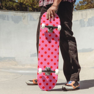Red on Rosa Polka dots Mönster Design Mini Skateboard Bräda 18,5 Cm