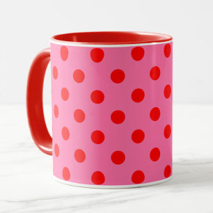 Red on Rosa Polka dots Mönster Design Mugg