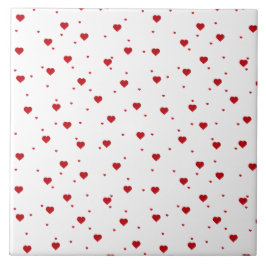Red on White Hearts Mönster Kakelplatta