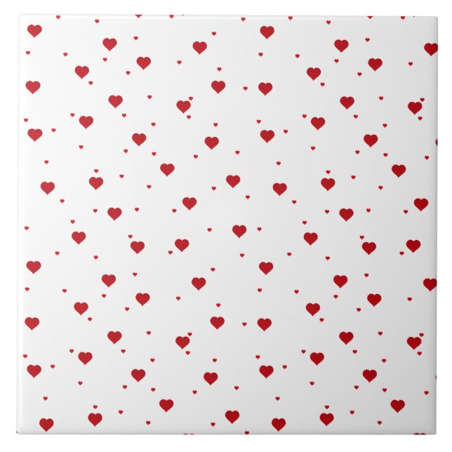 Red on White Hearts Mönster Kakelplatta (Framsidan)