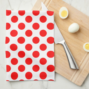 Red on White Large Storlek Polka dots Kökshandduk