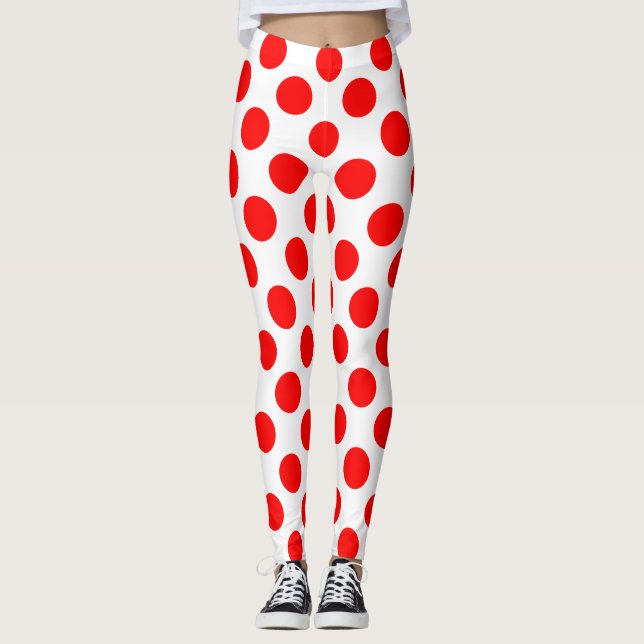 Red on White Large Storlek Polka dots Leggings (Framsida)