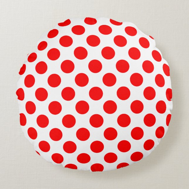 Red on White Large Storlek Polka dots Rund Kudde (Framsidan)