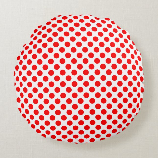Red on White Medium Storlek Polka dots Rund Kudde (Framsidan)