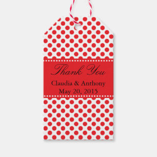 Red on White Polka Dot Tack Bröllop Presentetikett