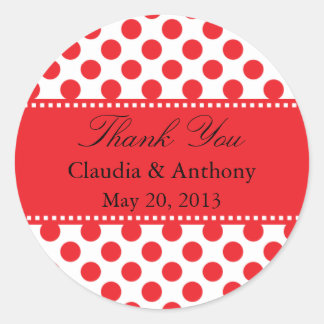 Red on White Polka Dot Tack Bröllop Runt Klistermärke