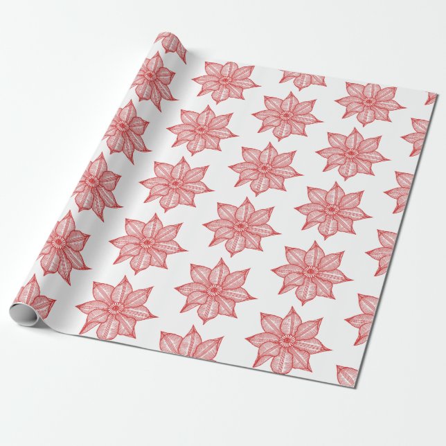 Red on White Sketchy Flowers Presentpapper (Utrullad)