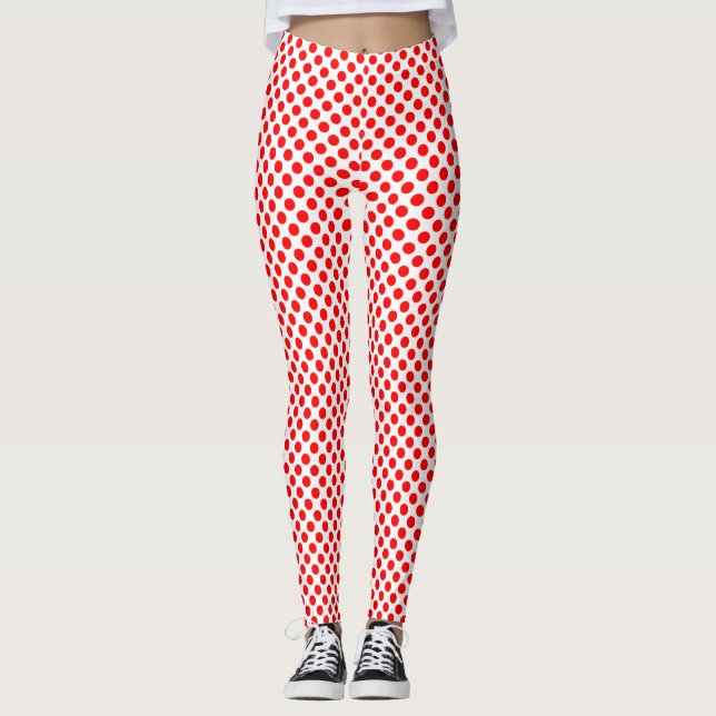 Red on White Small Storlek Polka dots Leggings (Framsida)