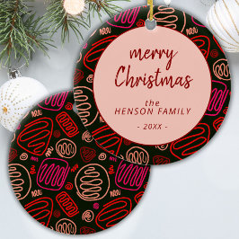 Red One Line Art Artistic God jul Family Julgransprydnad Keramik